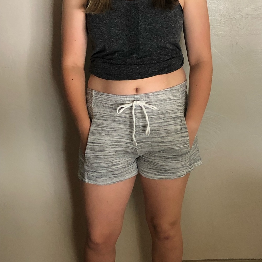 Gray and white striped pajama shorts